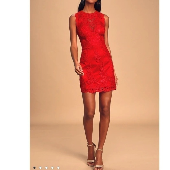 Lulu’s Until We Meet Again Red Lace Embroidered Mini Dress Size Small NWT - Picture 2 of 10